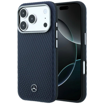 Husa Mercedes Leather Semi Wrap Wood Effect Magsafe pentru iPhone 17 Pro Max - Bleumarin
