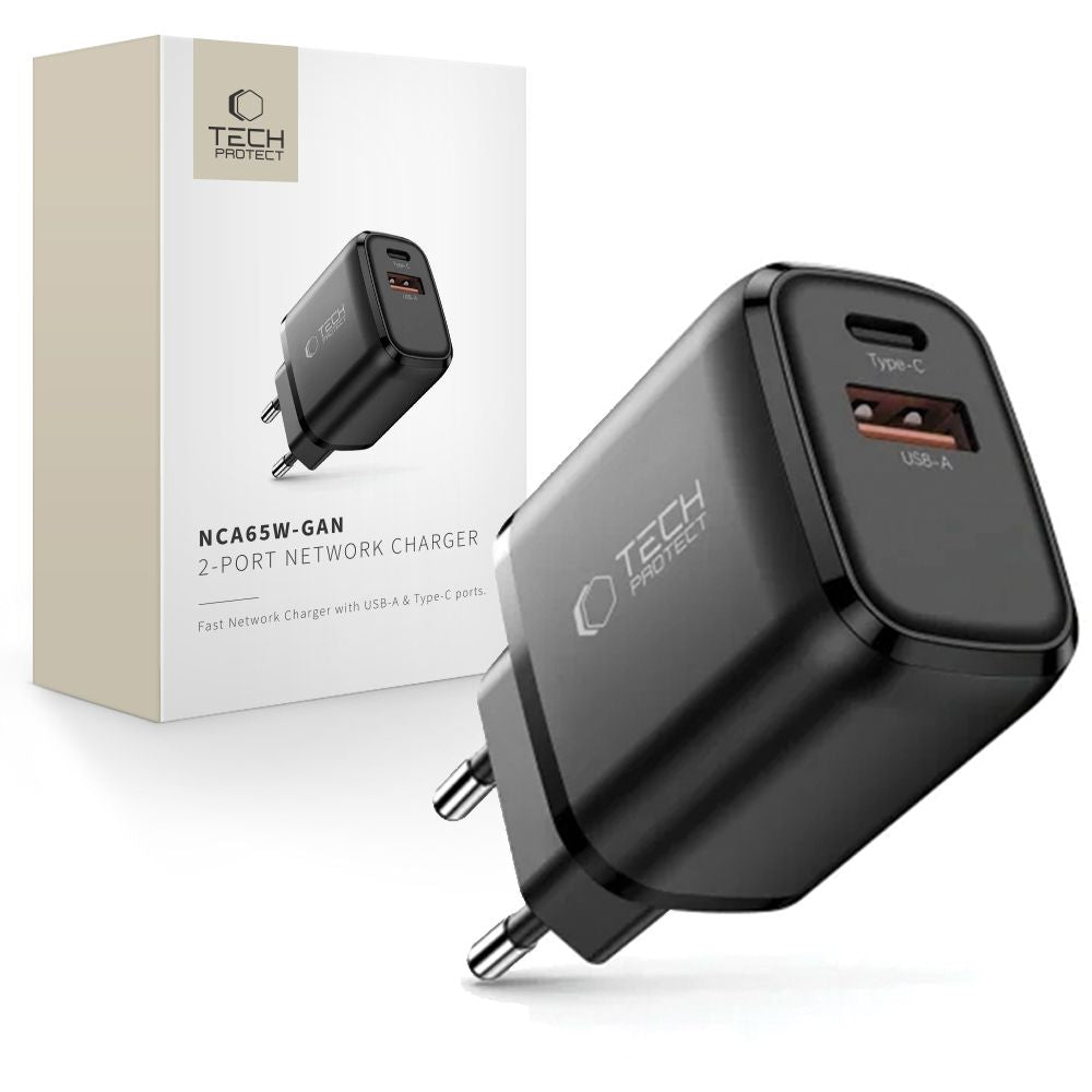 Incarcator priza Tech-protect Nca65w-gan PD 65W / Qc3.0 2-Porty - Negru