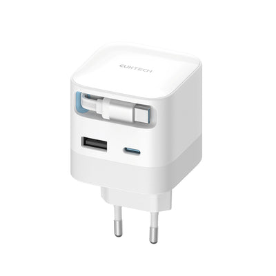 Cablu Cuktech Ad653w 67W Gan 2x Usb-c + Usb-a Incarcator priza cu 70cm Retractable Usb-c - Alb