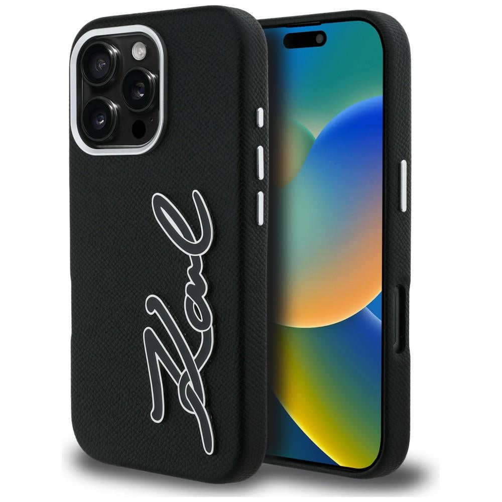 Husa Karl Lagerfeld FW Grained Signature Logo iPhone 16 Pro - Negru