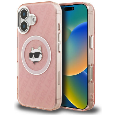 Husa Karl Lagerfeld IML Choupette Head Logo Magsafe iPhone 16 - Roz