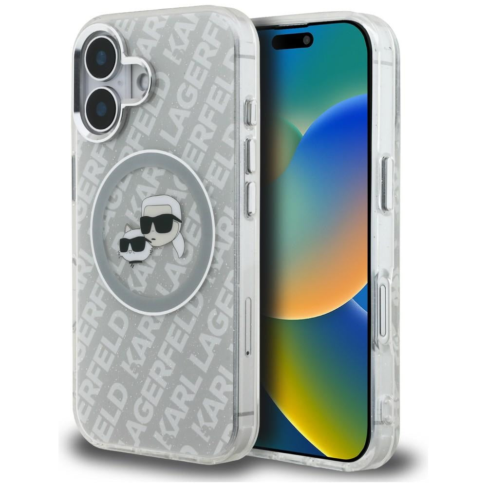 Husa Karl Lagerfeld IML Glitter Karl & Choupette Heads Logo Magsafe iPhone 16 - Gri