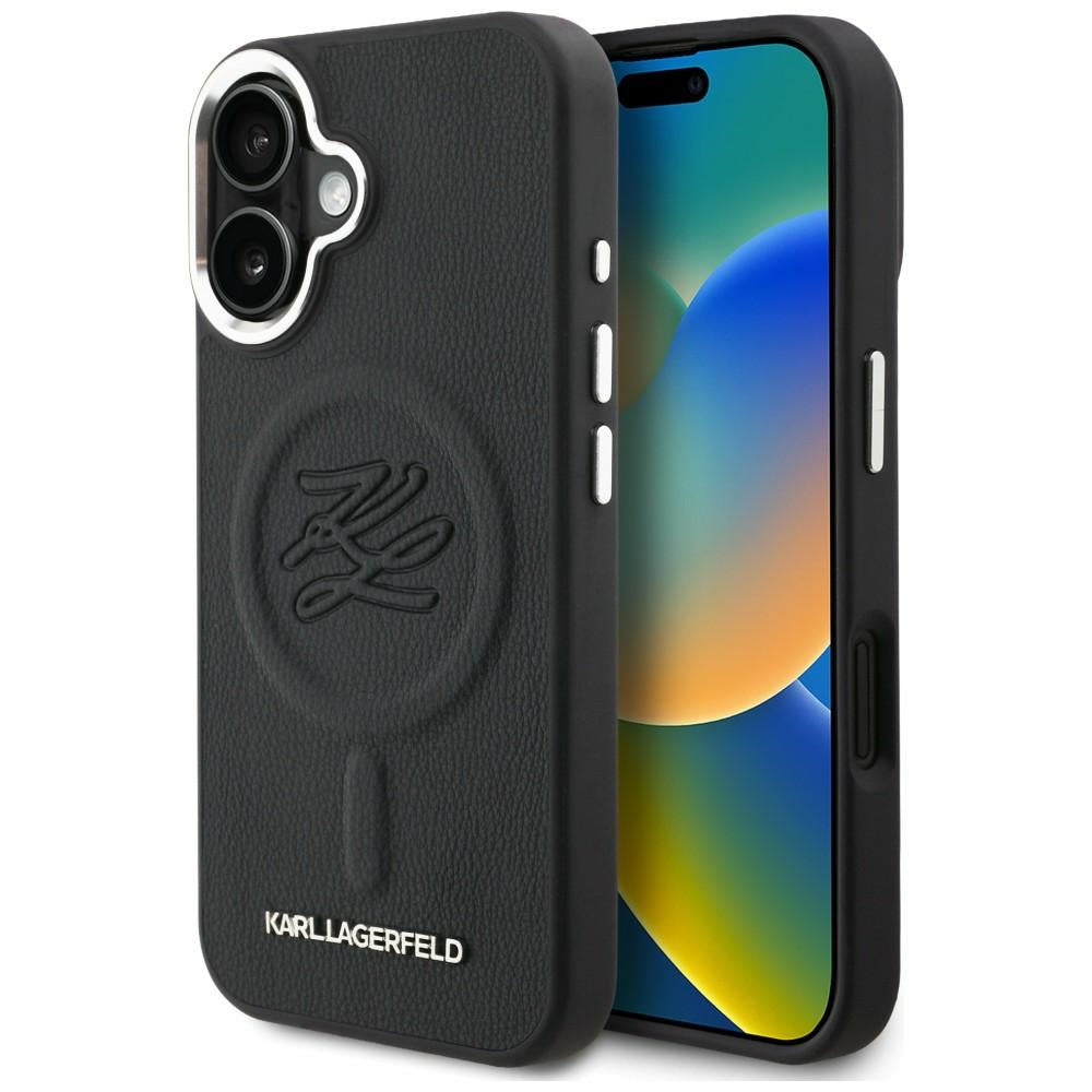 Husa Karl Lagerfeld Initial & Metal Logo Magsafe pentru iPhone 16 - Negru