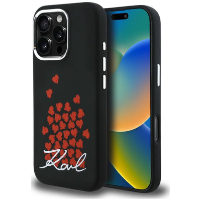 Husa Karl Lagerfeld Silicone Heart Sign Logo Magsafe pentru iPhone 16 Pro - Negru