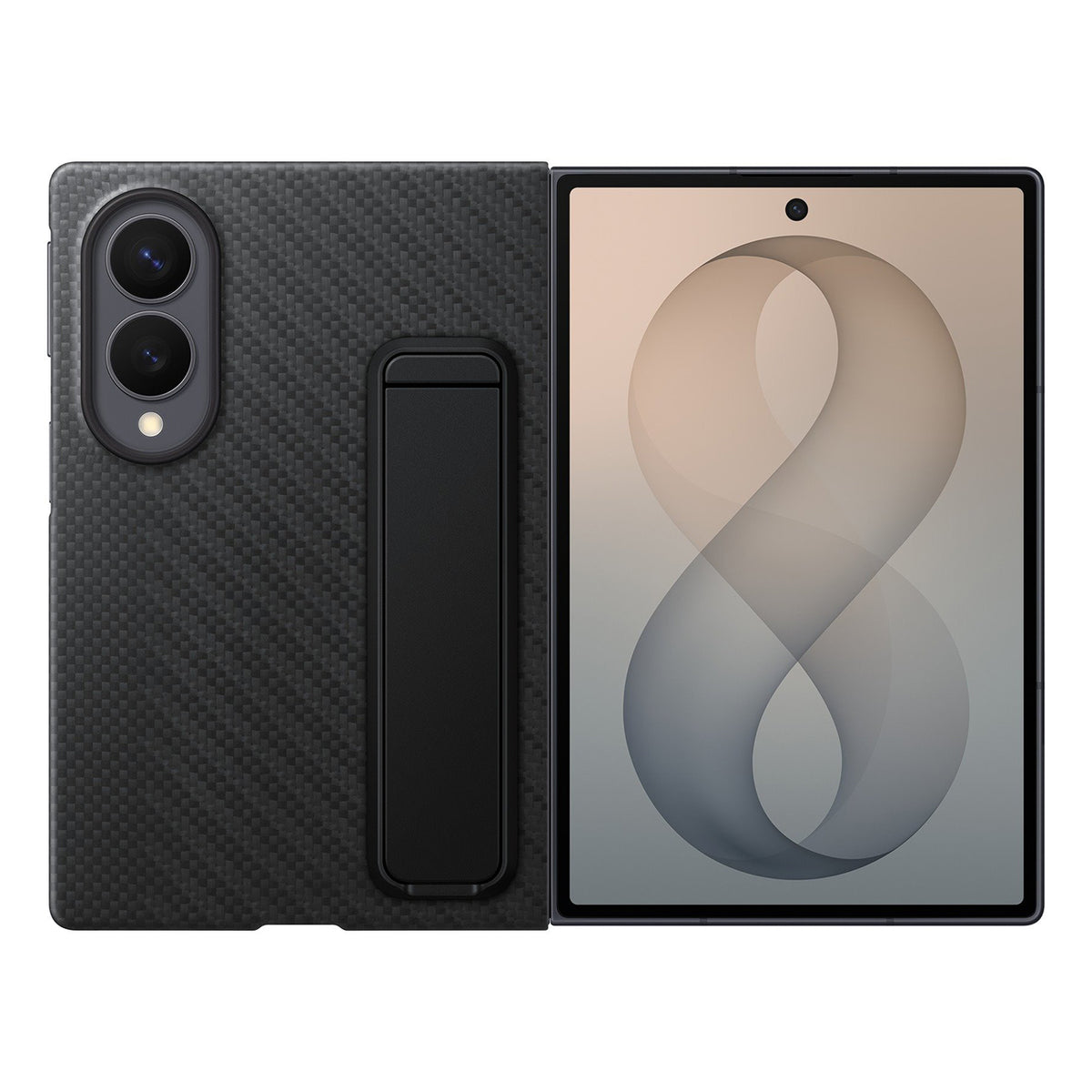 Husa Samsung Carbon Standing Ef-xf971sbe pentru Samsung Galaxy Z Fold 8 cu Stand + 2 Anti-reflective Films - Negru