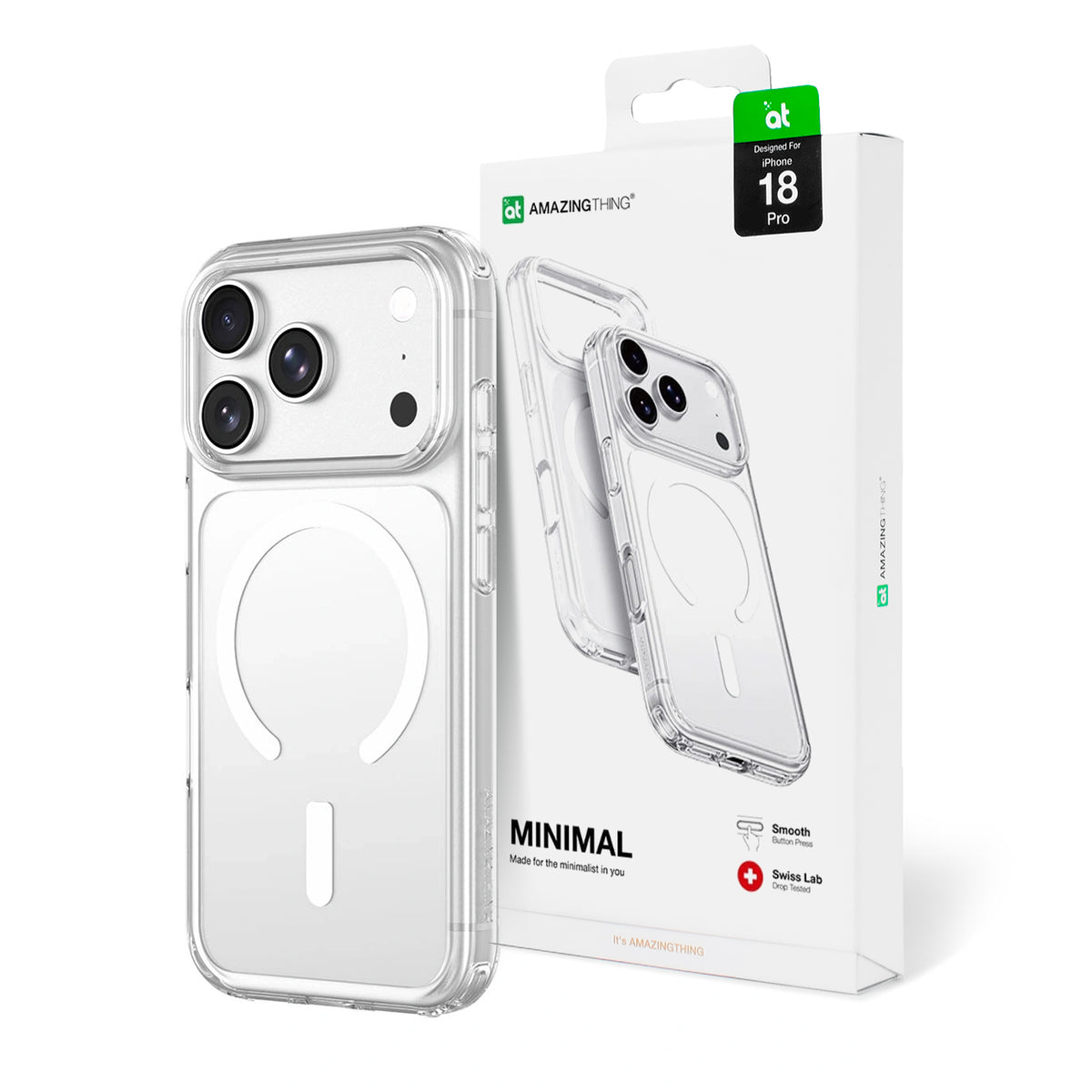 Husa Amazingthing Minimal Mag Drop Proof 3 lentila pentru iPhone 18 Pro cu Lanyard Mount, Magsafe Compatible - Transpare