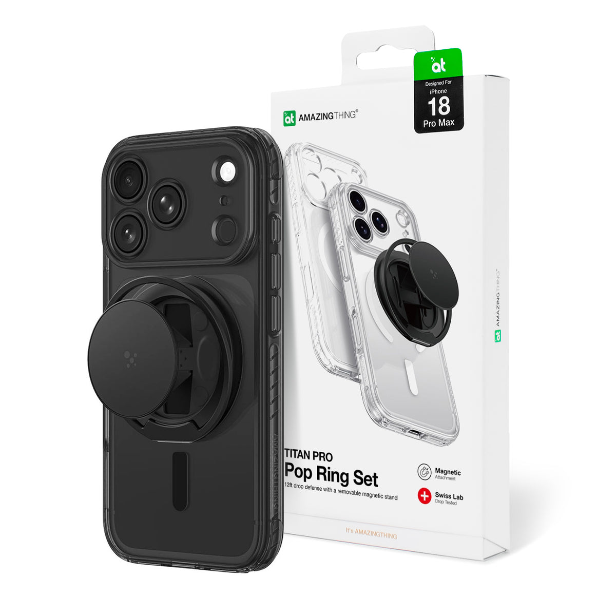 Husa Amazingthing Titan Pro Pop lentila pentru iPhone 18 Pro Max cu Camera Suport si Stand, Magsafe Compatible - Negru