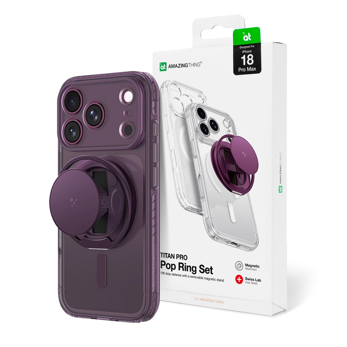 Husa Amazingthing Titan Pro Pop lentila pentru iPhone 18 Pro Max cu Camera Suport si Stand, Magsafe Compatible - Mov
