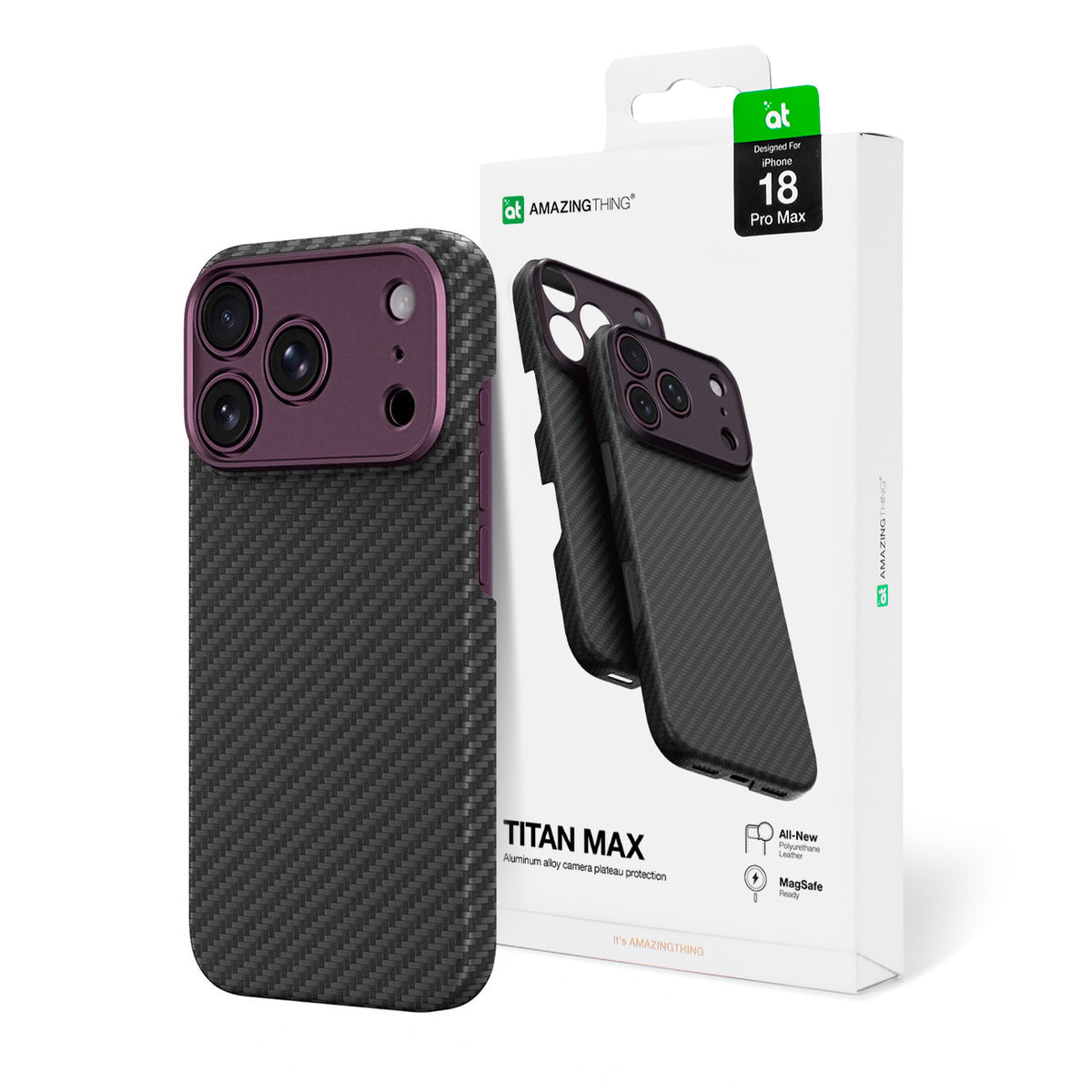 Husa Amazingthing Titan Max lentila pentru iPhone 18 Pro Max In Aramid Fiber cu Camera Compatible cu Magsafe - Mov