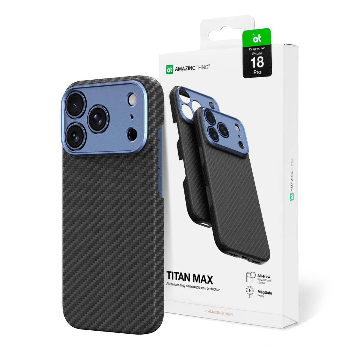 Husa Amazingthing Titan Max lentila pentru iPhone 18 Pro In Aramid Fiber cu Camera Magsafe Compatible - Albastru