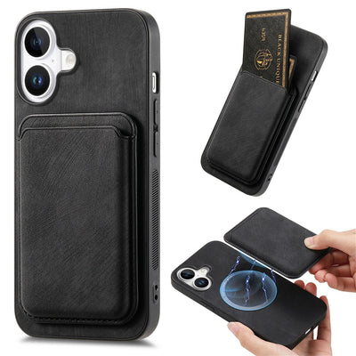 Husa piele sintetica iPhone 17 cu Detachable Magsafe Compatible Card Suport - Negru