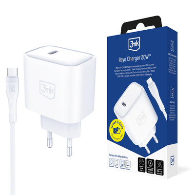 Cablu 3mk Rayo Incarcator 20W Pd3.0 PPS Usb-c Incarcator priza + Usb-c / Usb-c 3A 60W - Alb