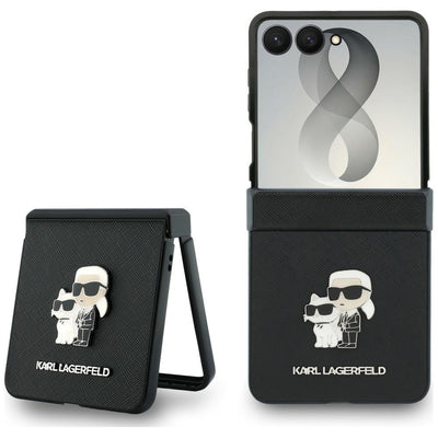 Husa Karl Lagerfeld Karl&Choupette Saffiano Pins pentru Samsung Galaxy Z Flip 8 - Negru