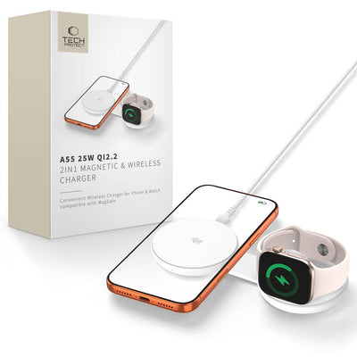 Cablu Tech-protect A55 2in1 Magsafe 25W Qi2.2 Incarcator wireless + Usb-c / Usb-c 100cm - Alb