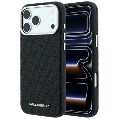 Husa Karl Lagerfeld Grained Allover Logo Metal Elongated Magsafe pentru iPhone 17 Pro / 18 Pro - Negru
