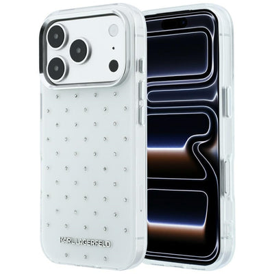 Husa Karl Lagerfeld IML Rhinestones Allover si Electroplated Logo pentru iPhone 17 Pro / 18 Pro - Alb