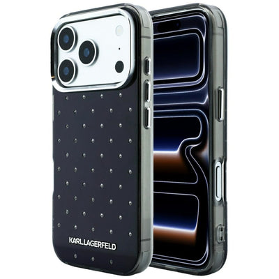 Husa Karl Lagerfeld IML Rhinestones Allover si Electroplated Logo pentru iPhone 17 Pro Max / 18 Pro Max - Negru