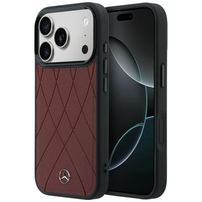 Husa Mercedes piele Crossed Lines Magsafe pentru iPhone 17 Pro Max / 18 Pro Max - Burgundy