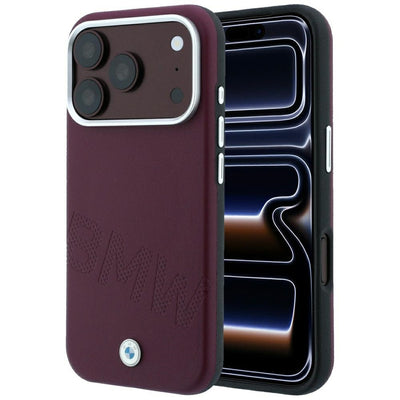 Husa BMW Sign Inclined Deboss Letters Magsafe pentru iPhone 17 Pro / 18 Pro - Burgundy