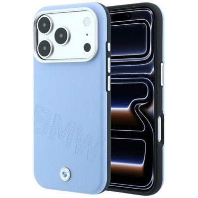 Husa BMW Sign Inclined Deboss Letters Magsafe pentru iPhone 17 Pro / 18 Pro - Albastru