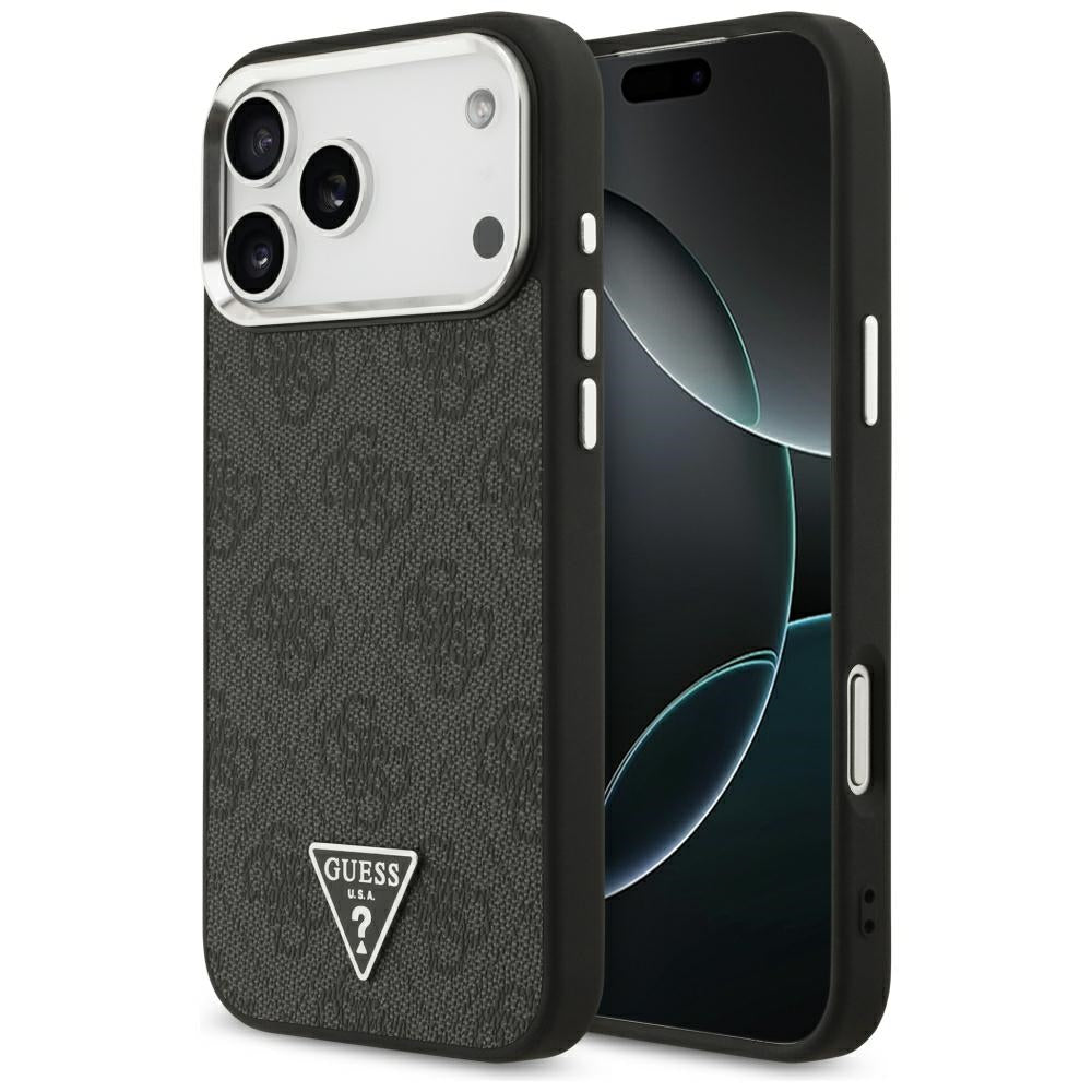 Husa Guess 4G Triangle Logo Magsafe pentru iPhone 17 Pro Max / 18 Pro Max - Negru & Argintiu