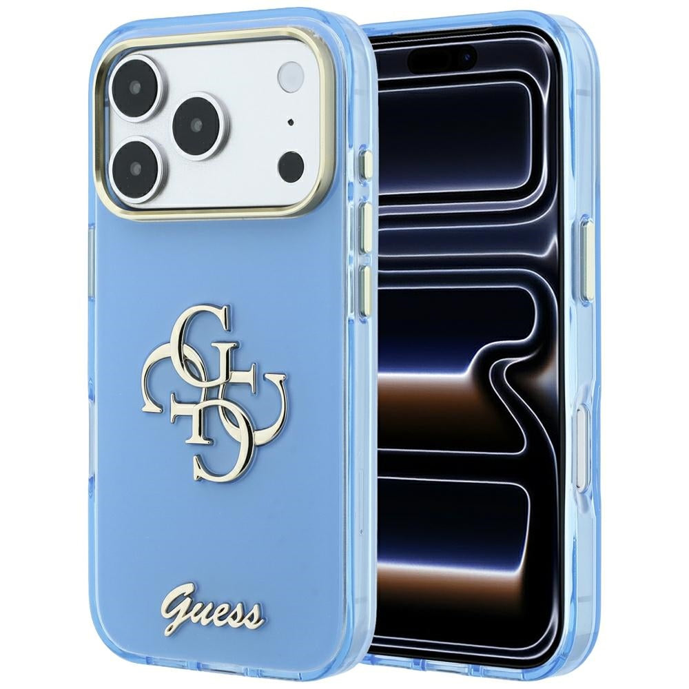 Husa Guess IML 4G Script Metal pentru iPhone 17 Pro / 18 Pro - Albastru deschis
