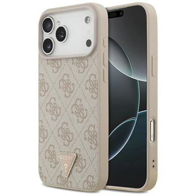 Husa Guess piele 4G Triangle Strass Magsafe pentru iPhone 17 Pro Max / 18 Pro Max - Roz