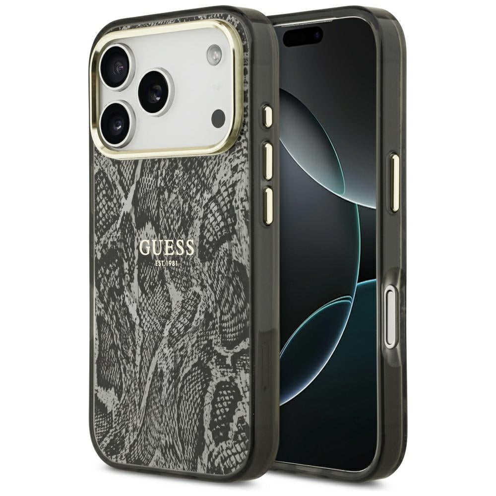 Husa Guess Python Pattern Magsafe pentru iPhone 17 Pro / 18 Pro - Negru