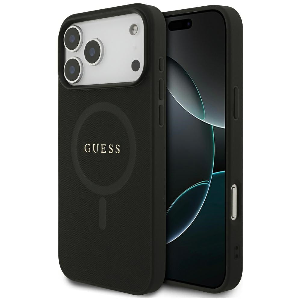 Husa Guess Saffiano Classic Logo Magsafe pentru iPhone 17 Pro Max / 18 Pro Max - Negru