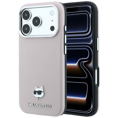 Husa Karl Lagerfeld Grained Choupette Head Metal Magsafe pentru iPhone 17 Pro / 18 Pro - Roz