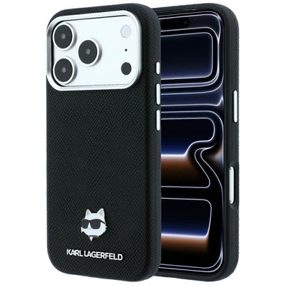 Husa Karl Lagerfeld Grained Choupette Head Metal Magsafe pentru iPhone 17 Pro Max / 18 Pro Max - Negru
