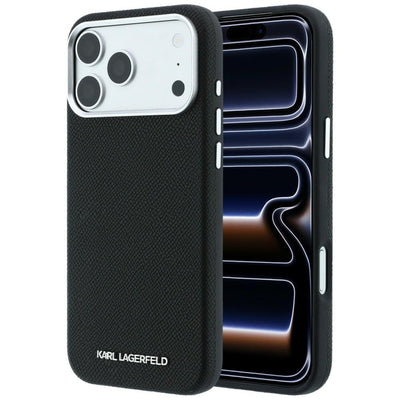 Husa Karl Lagerfeld Grained Elongated Logo Magsafe pentru iPhone 17 Pro / 18 Pro - Negru