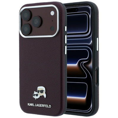 Husa Karl Lagerfeld Grained Choupette Head Metal Magsafe pentru iPhone 18 Pro Max - Burgundy