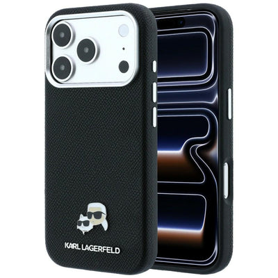 Husa Karl Lagerfeld Grained Heads Metal Magsafe pentru iPhone 17 Pro / 18 Pro - Negru