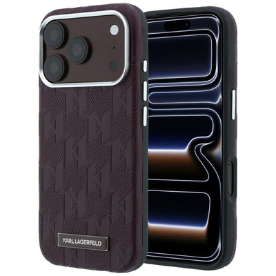 Husa Karl Lagerfeld Grained Mono Resin Logo Magsafe pentru iPhone 17 Pro Max / 18 Pro Max - Burgundy