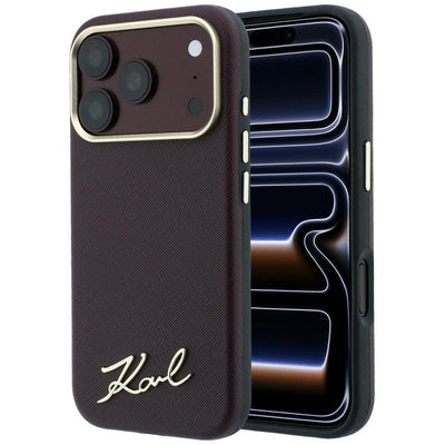 Husa Karl Lagerfeld Saffiano Small Script Metal Logo Magsafe pentru iPhone 17 Pro / 18 Pro - Burgundy
