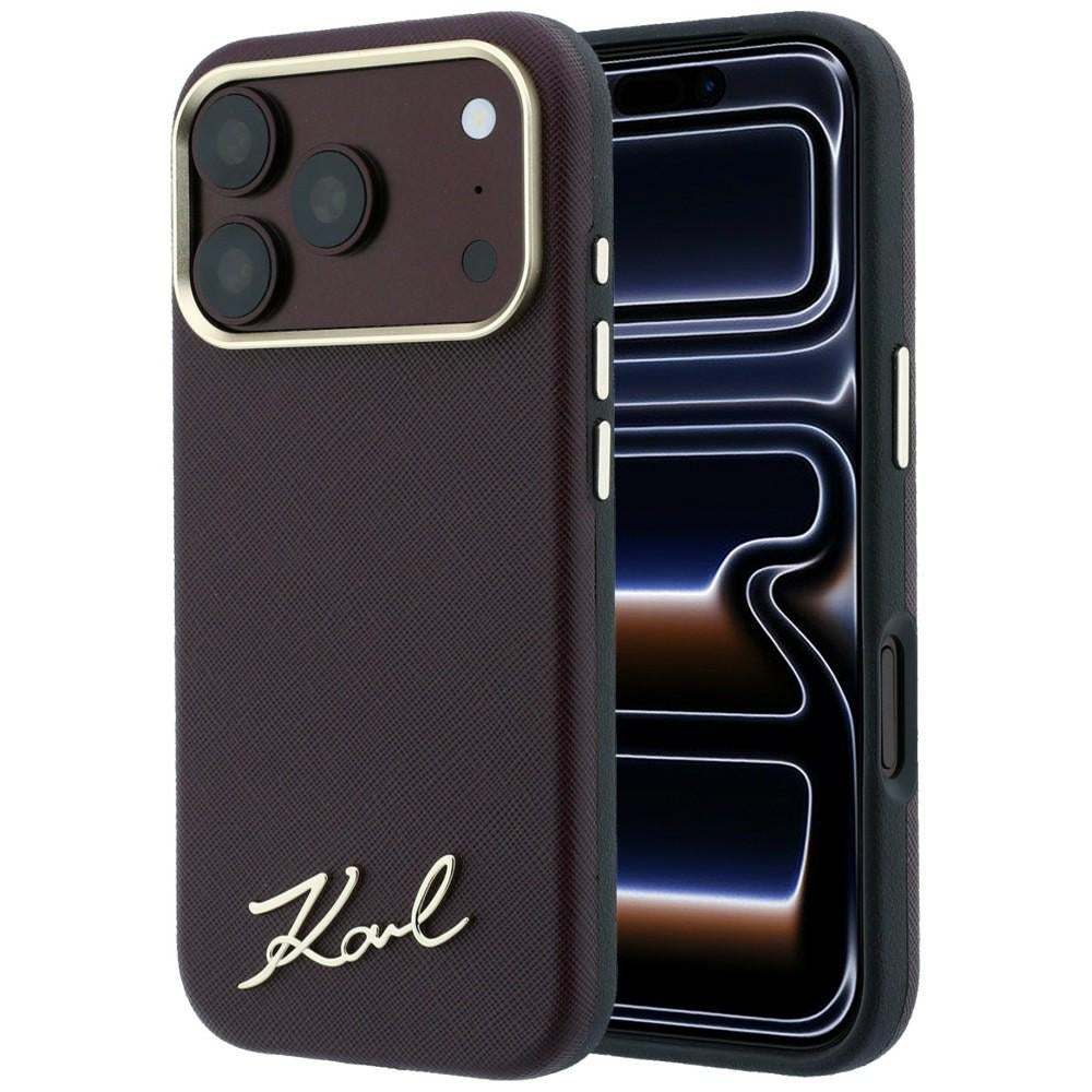 Husa Karl Lagerfeld Saffiano Small Script Metal Logo Magsafe pentru iPhone 17 Pro / 18 Pro - Burgundy