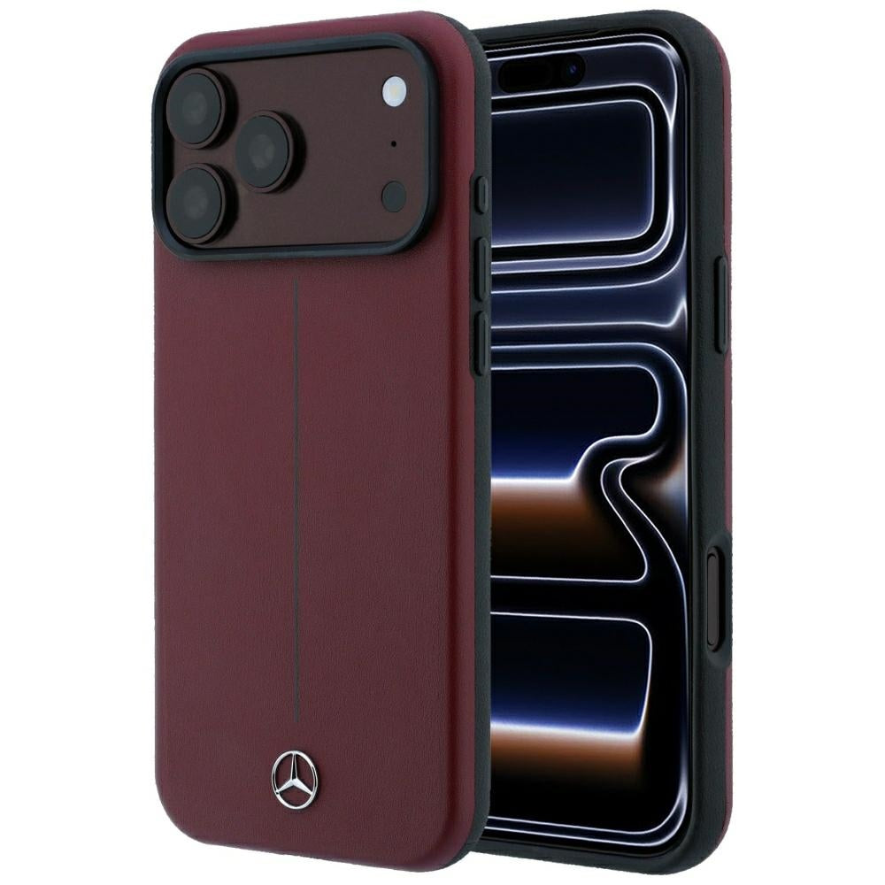 Husa Mercedes piele Semi Wrap Iconic Line Magsafe pentru iPhone 18 Pro Max / 17 Pro Max - Burgundy