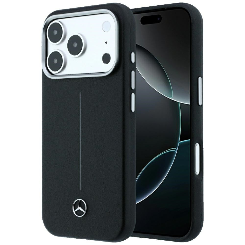 Husa Mercedes piele Semi Wrap Iconic Line Magsafe pentru iPhone 18 Pro Max / 17 Pro Max - Negru