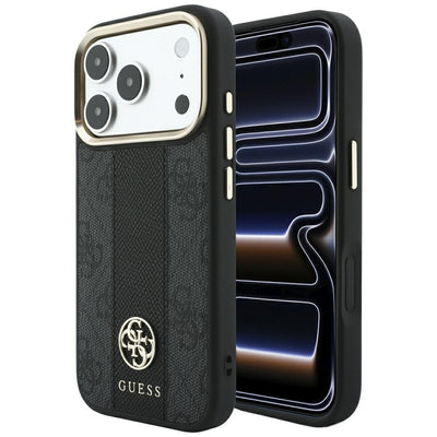 Husa Guess 4G cu Stripe Round si Classic Logos Magsafe pentru iPhone 17 Pro / 18 Pro - Negru