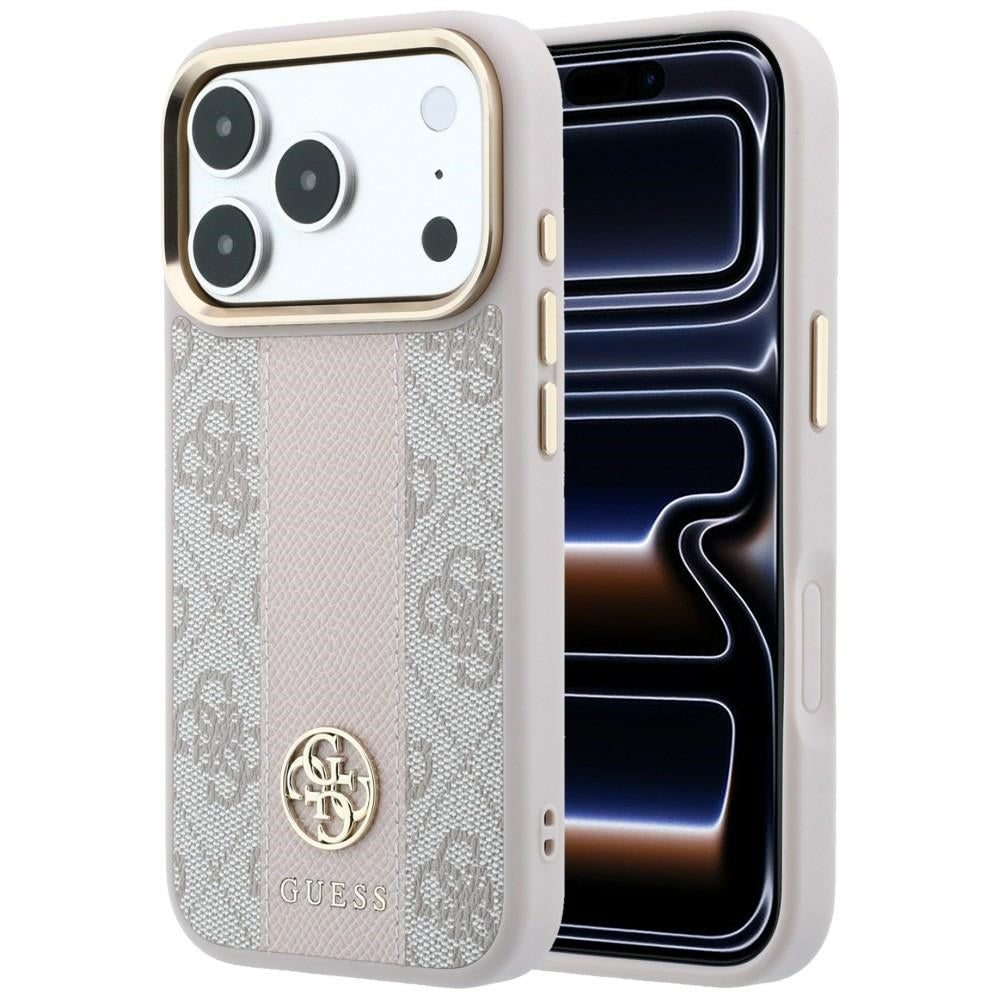 Husa Guess 4G cu Stripe Round si Classic Logos Magsafe pentru iPhone 17 Pro / 18 Pro - Roz