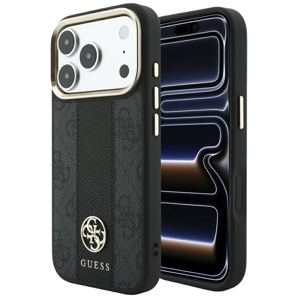 Husa Guess 4G cu Stripe Round si Classic Logos Magsafe pentru iPhone 17 Pro Max / 18 Pro Max - Negru