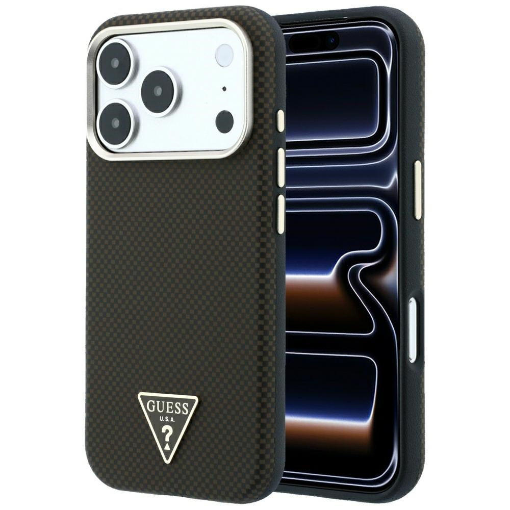 Husa Guess Kevlar Triangle Logo Magsafe pentru iPhone 17 Pro / 18 Pro - Maro