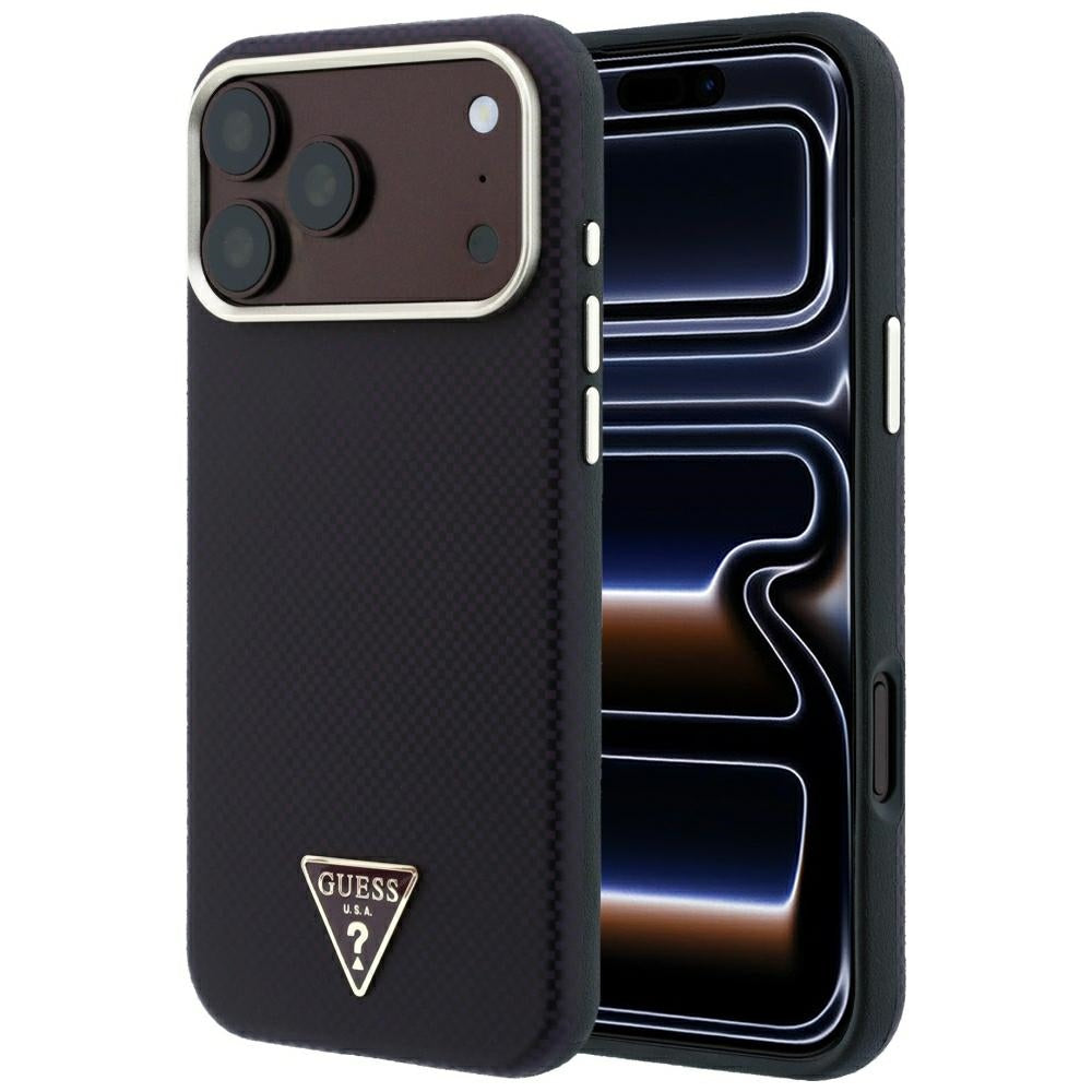 Husa Guess Kevlar Triangle Logo Magsafe pentru iPhone 17 Pro Max / 18 Pro Max - Burgundy
