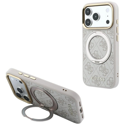 Husa Guess Ring Stand 360 4G Classic Logo Magsafe pentru iPhone 17 Pro Max / 18 Pro Max - Roz