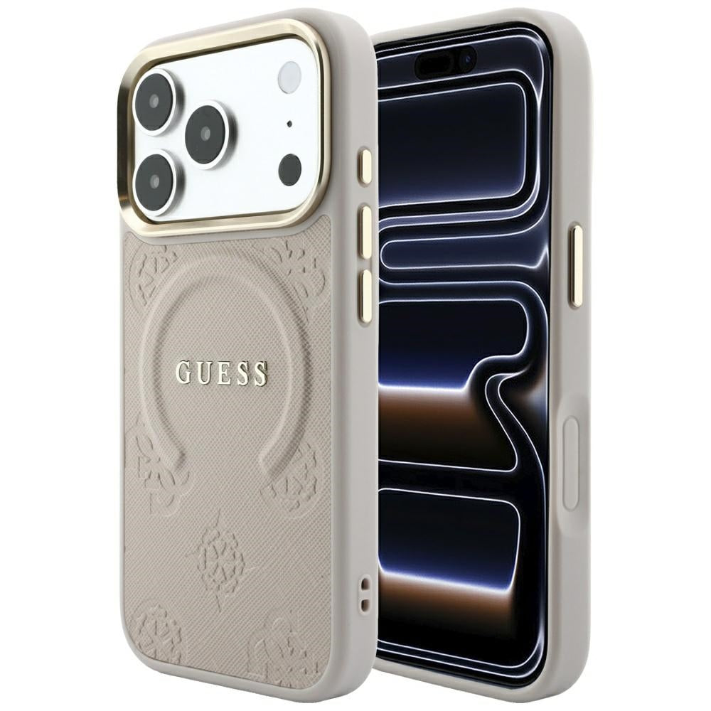 Husa Guess Saffiano Peony & Ring Magsafe pentru iPhone 17 Pro / 18 Pro - Roz