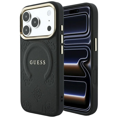 Husa Guess Saffiano Peony & Ring Magsafe pentru iPhone 17 Pro Max / 18 Pro Max - Negru