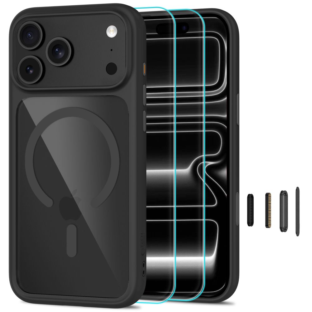 Folie Tech-protect Magone CC Magsafe Husa + sticla 2-Pack pentru iPhone 18 Pro Max / 17 Pro Max - Transparent Negru