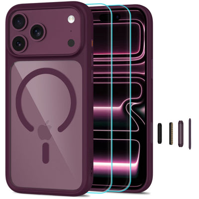 Folie Tech-protect Magone CC Magsafe Husa + sticla 2-Pack pentru iPhone 18 Pro Max / 17 Pro Max - Transparent Burgundy