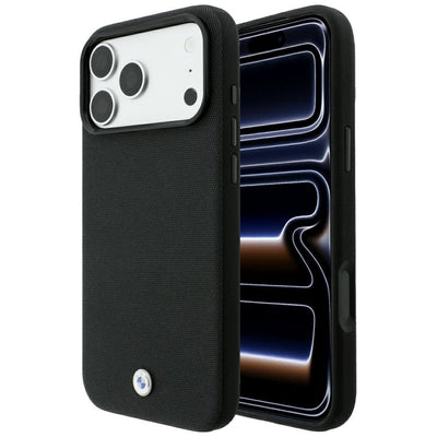 Husa BMW Kevlar Metal Logo Magsafe pentru iPhone 18 Pro / 17 Pro - Negru